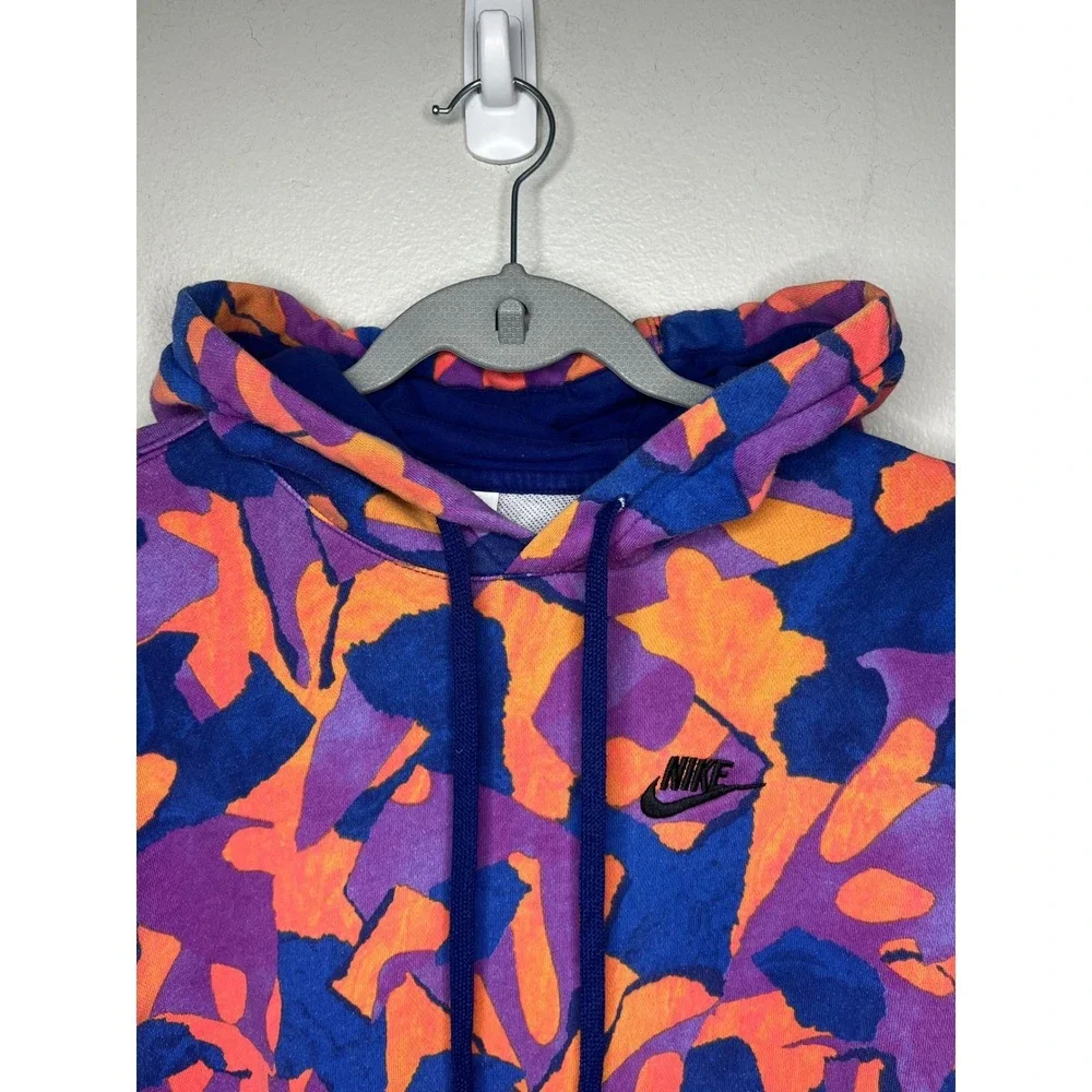Nike Club Fleece Pullover Hoodie Sweatshirt Abstract Camo Purple Orange‎ Men's M